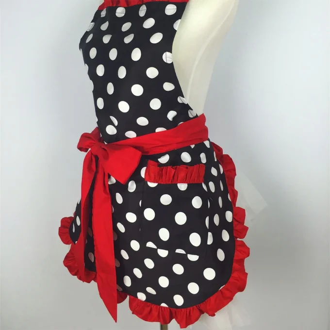 Red Polka dot womens cooking apron