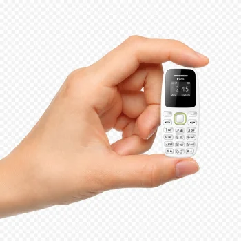BM310 mini mobile white phone with dual SIM support and Bluetooth connectivity shown in hand for size comparison