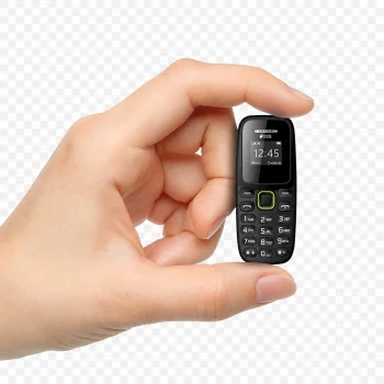BM310 mini mobile phone with dual SIM support and Bluetooth connectivity shown in hand for size comparison